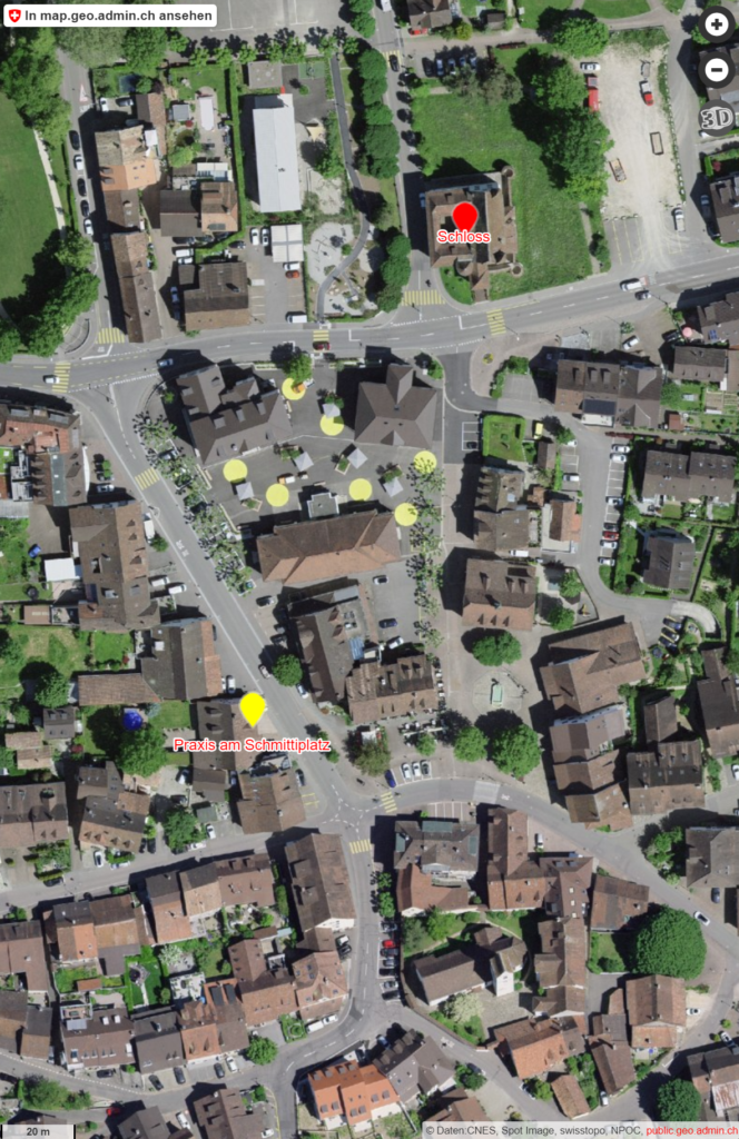 Karte Swisstopo Praxis am Schmittiplatz, Hauptstrasse 24, 4133 Pratteln